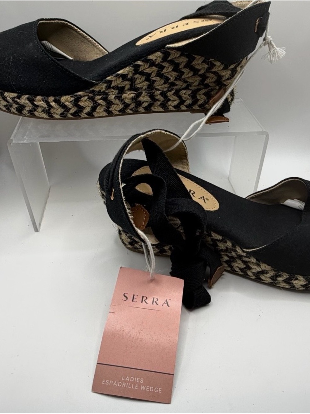 Serra Black Espadrille Wedge Sandals with Braided Jute Platform